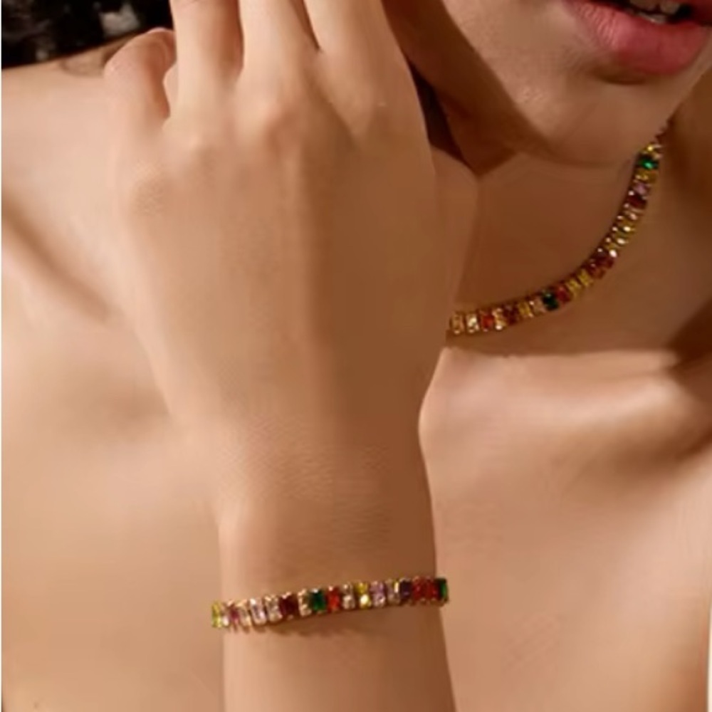 1piece Yhpup Colorful Bling Cubic Zirconia Chain Stainless Steel Luxury bracelet - Picture 1 of 4